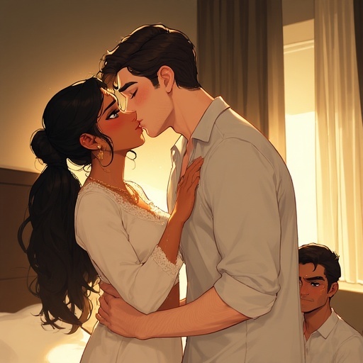 Archana and Lars sharing their first kiss