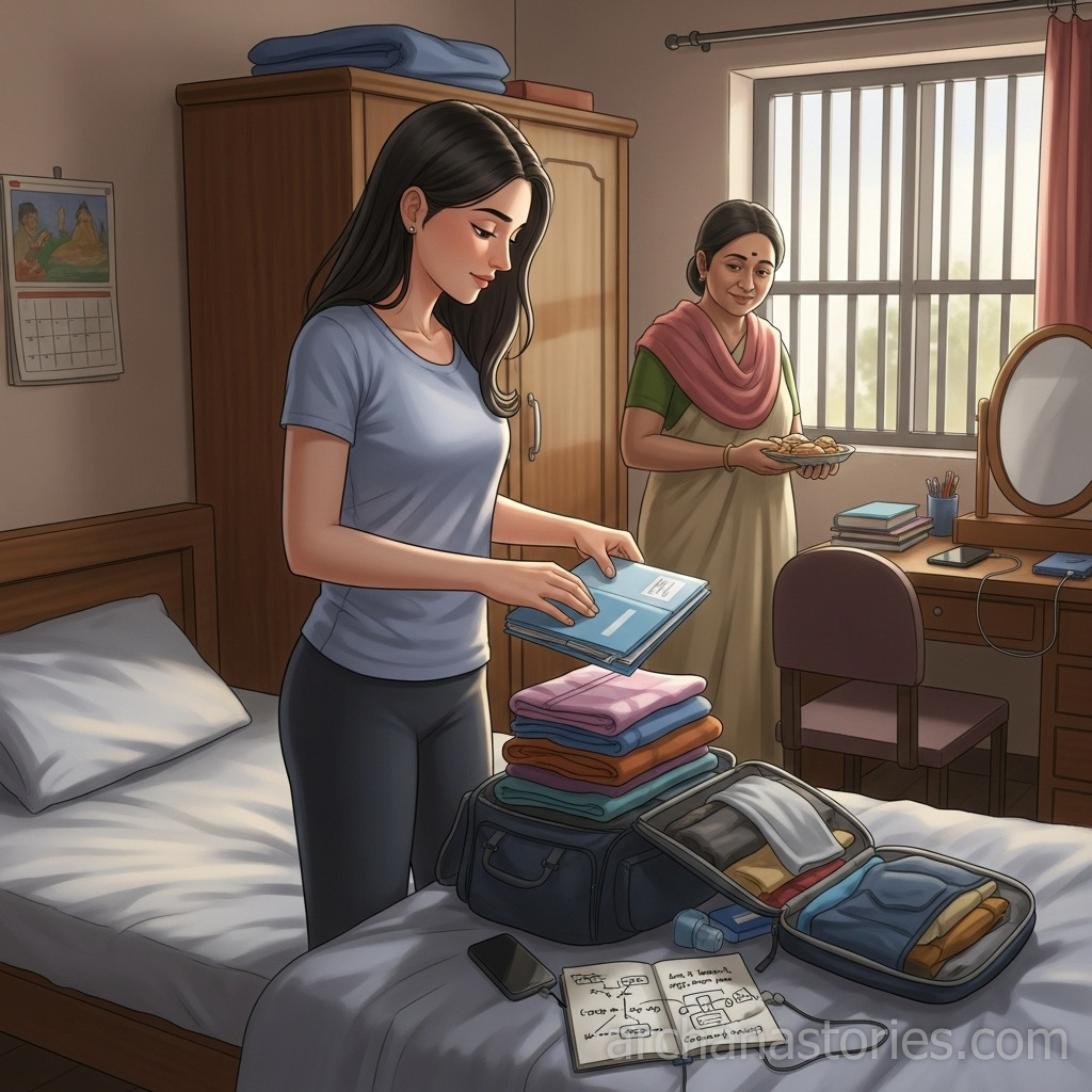 Archana packing for the trip